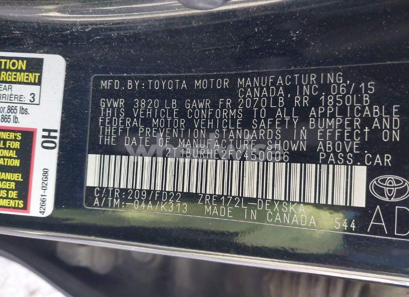 Photo 9 of 2015 Toyota Corolla S PLUS (VIN 2T1BURHE2FC450006)