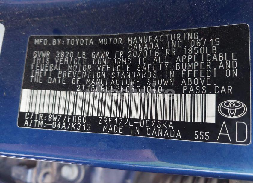 Photo 9 of 2015 Toyota Corolla S PLUS (VIN 2T1BURHE2FC461040)