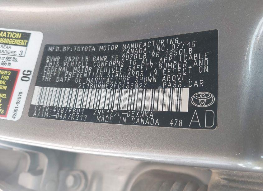 Photo 9 of 2015 Toyota Corolla LE (VIN 2T1BURHE2FC466027)