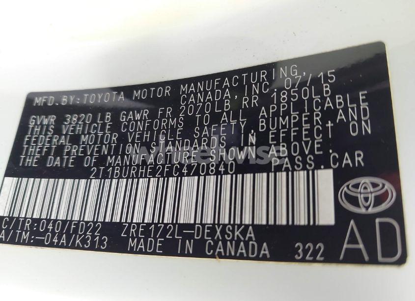 Photo 9 of 2015 Toyota Corolla S PLUS (VIN 2T1BURHE2FC470840)