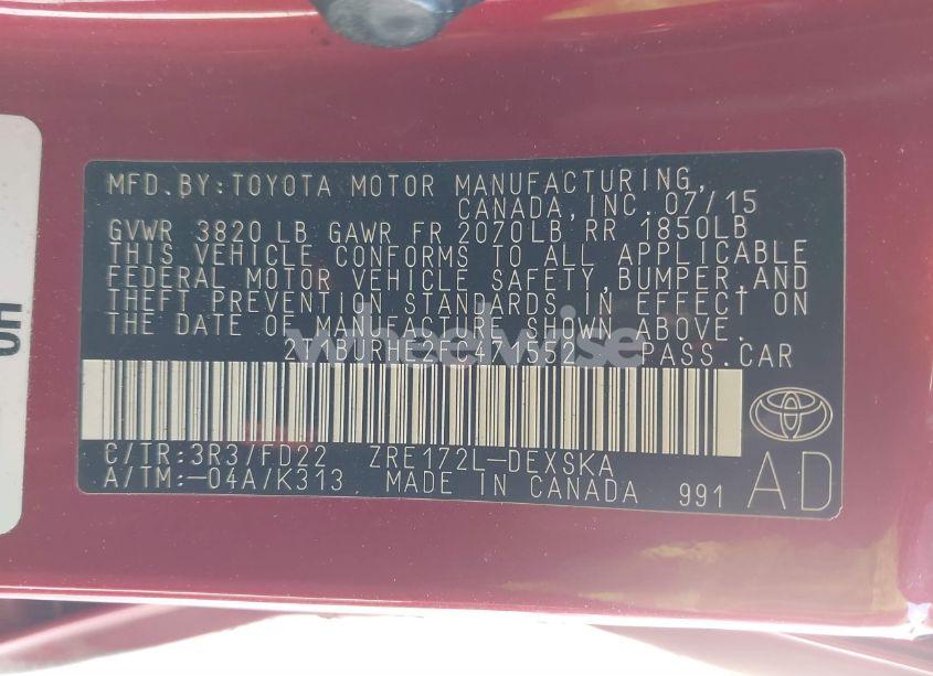 Photo 9 of 2015 Toyota Corolla S PLUS (VIN 2T1BURHE2FC471552)