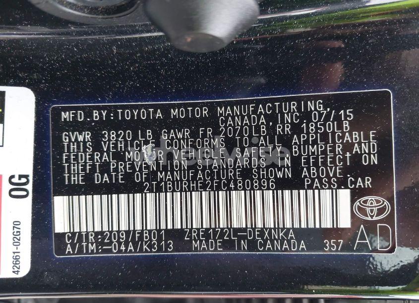 Photo 9 of 2015 Toyota Corolla LE (VIN 2T1BURHE2FC480896)