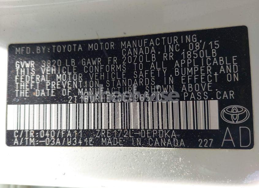 Photo 9 of 2016 Toyota Corolla L (VIN 2T1BURHE2GC496520)