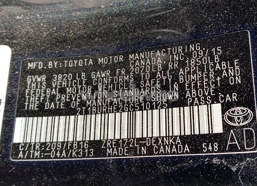 Photo 9 of 2016 Toyota Corolla LE (VIN 2T1BURHE2GC510125)