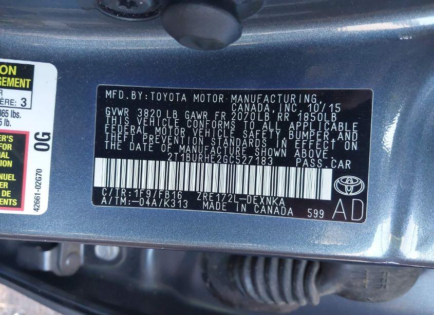 Photo 9 of 2016 Toyota Corolla LE (VIN 2T1BURHE2GC527183)