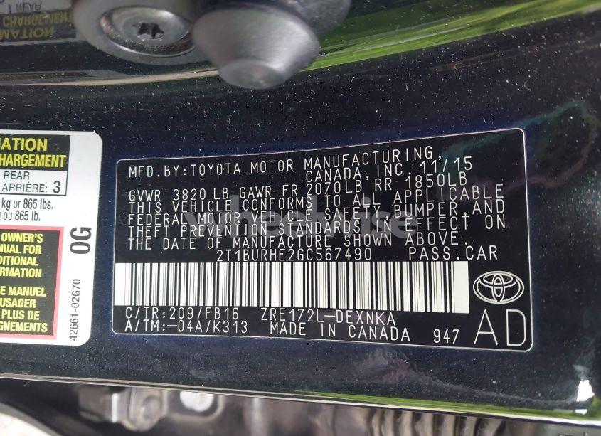 Photo 9 of 2016 Toyota Corolla LE (VIN 2T1BURHE2GC567490)