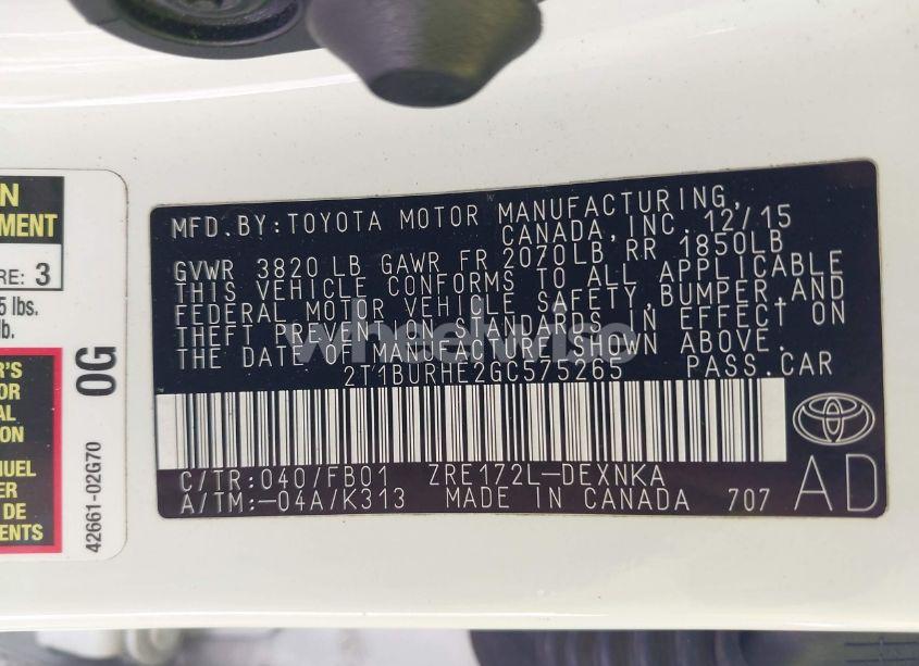 Photo 9 of 2016 Toyota Corolla LE (VIN 2T1BURHE2GC575265)