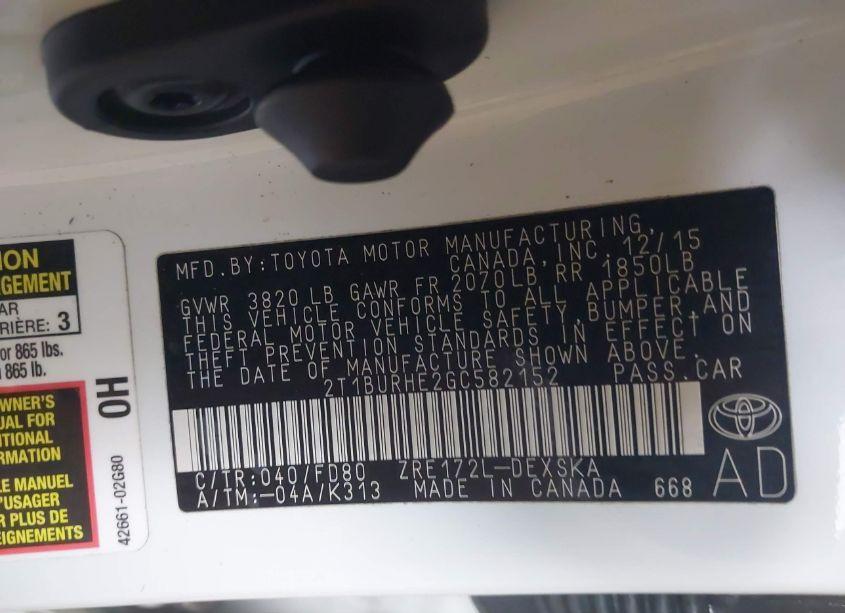 Photo 9 of 2016 Toyota Corolla S PLUS (VIN 2T1BURHE2GC582152)