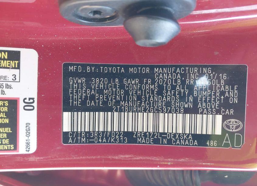 Photo 9 of 2016 Toyota Corolla S (VIN 2T1BURHE2GC597038)