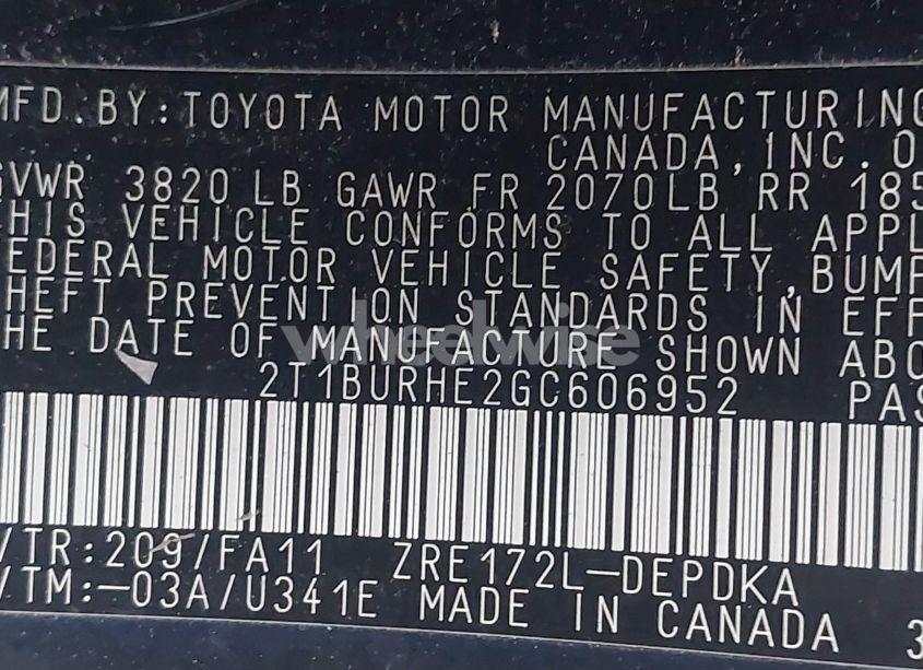 Photo 9 of 2016 Toyota Corolla L (VIN 2T1BURHE2GC606952)