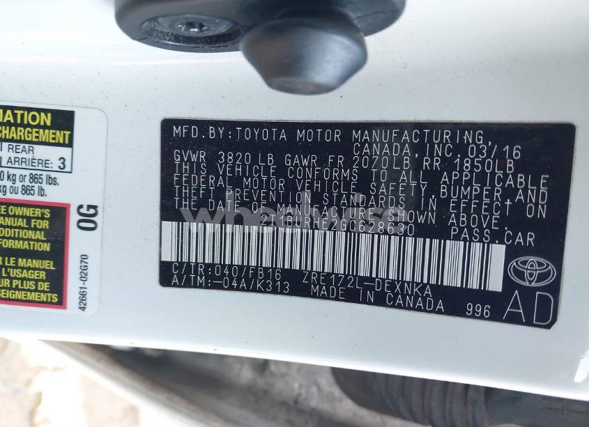 Photo 9 of 2016 Toyota Corolla LE (VIN 2T1BURHE2GC628630)