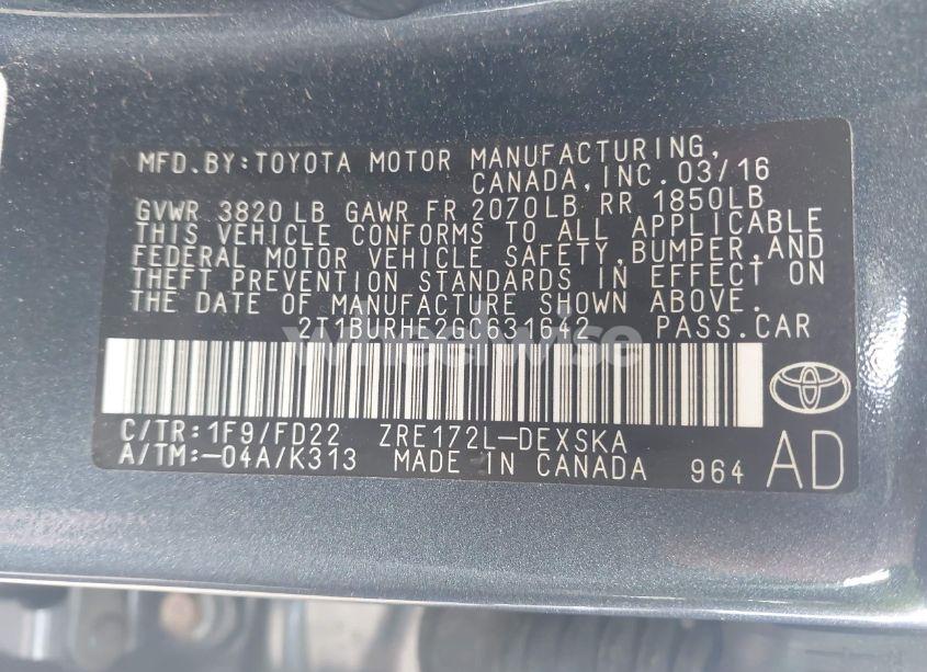 Photo 9 of 2016 Toyota Corolla S PLUS (VIN 2T1BURHE2GC631642)