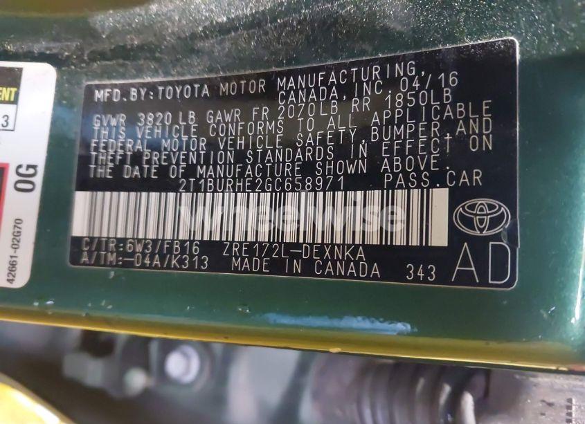 Photo 9 of 2016 Toyota Corolla LE (VIN 2T1BURHE2GC658971)