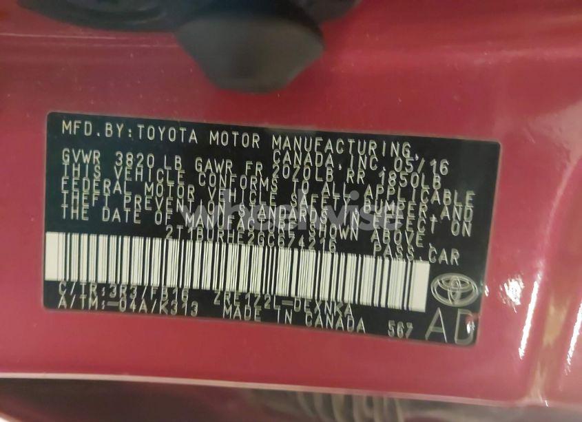 Photo 9 of 2016 Toyota Corolla LE (VIN 2T1BURHE2GC674216)