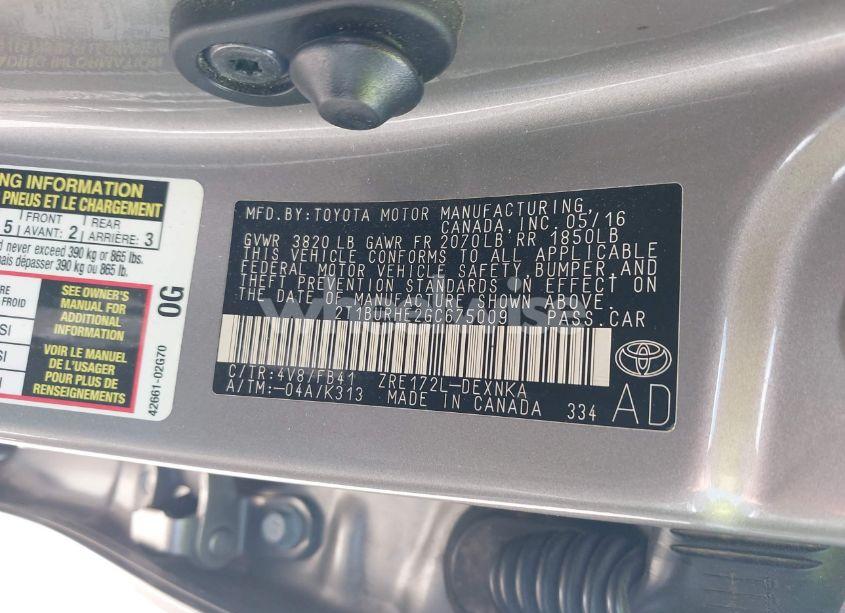 Photo 9 of 2016 Toyota Corolla LE (VIN 2T1BURHE2GC675009)
