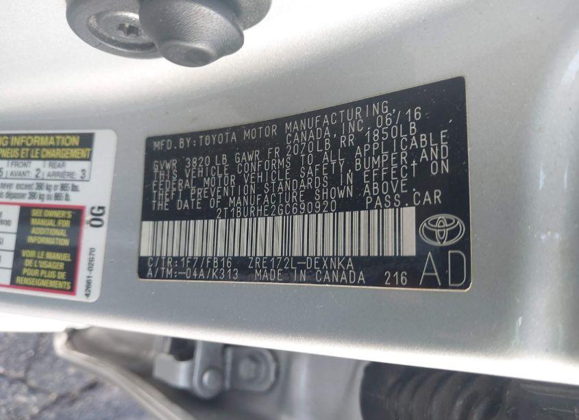 Photo 9 of 2016 Toyota Corolla LE (VIN 2T1BURHE2GC690920)