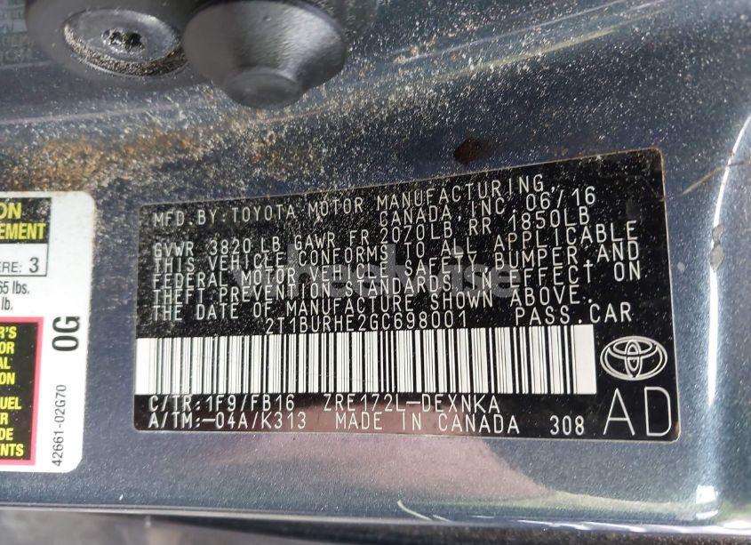 Photo 9 of 2016 Toyota Corolla LE (VIN 2T1BURHE2GC698001)