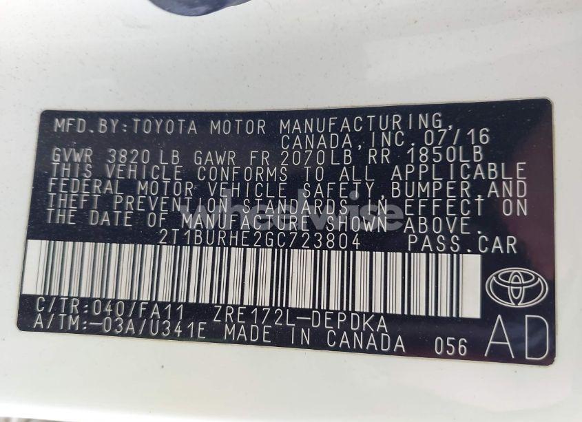 Photo 9 of 2016 Toyota Corolla L (VIN 2T1BURHE2GC723804)