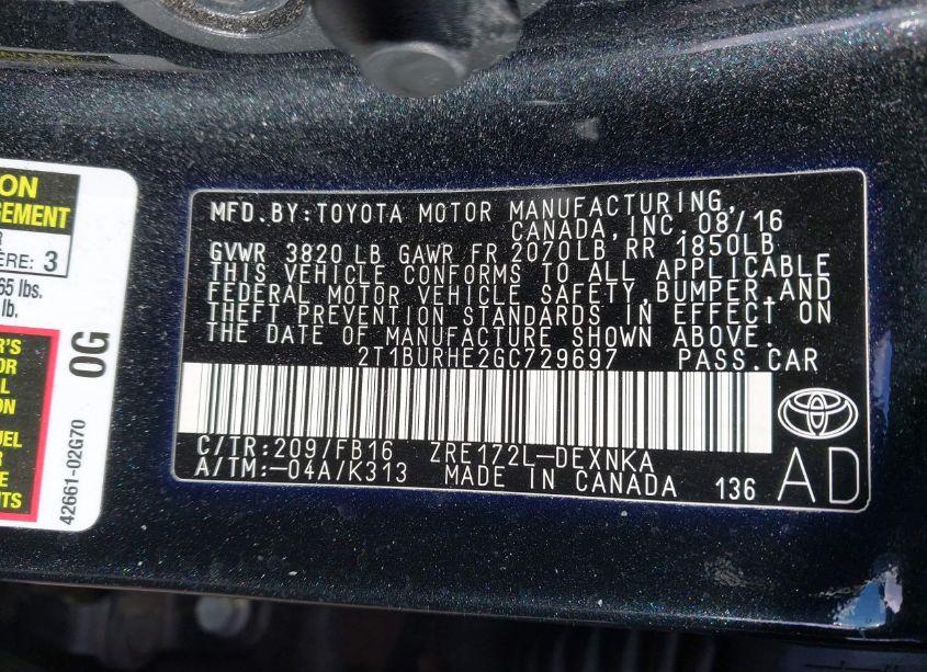 Photo 9 of 2016 Toyota Corolla LE (VIN 2T1BURHE2GC729697)