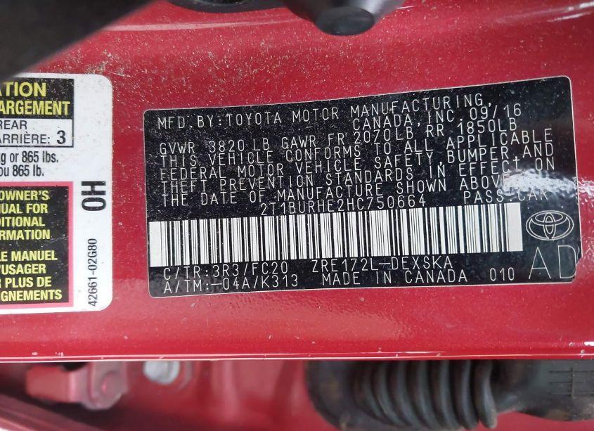 Photo 9 of 2017 Toyota Corolla SE (VIN 2T1BURHE2HC750664)