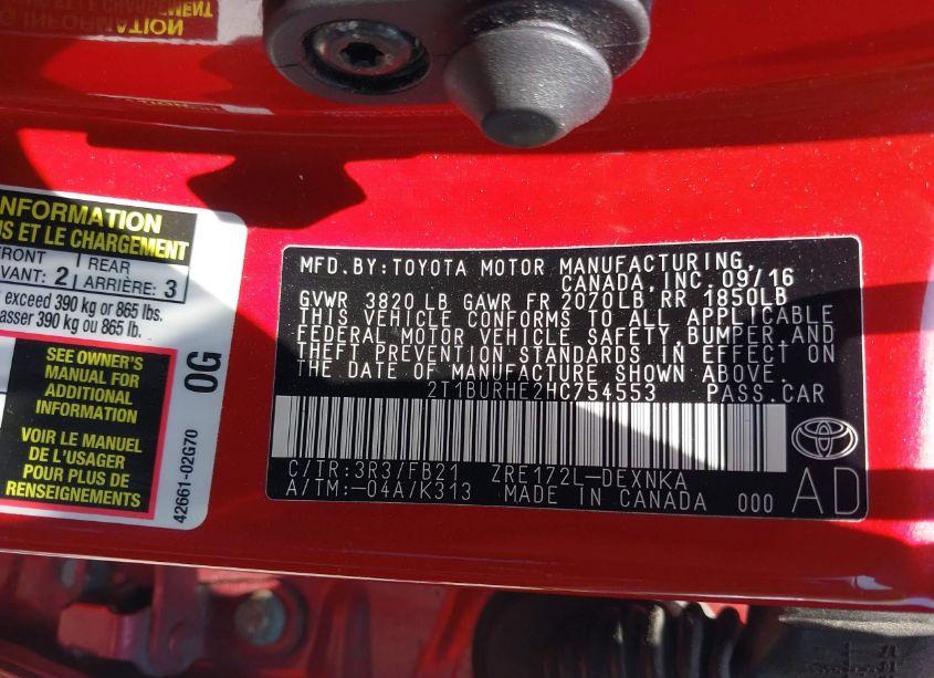 Photo 9 of 2017 Toyota Corolla LE (VIN 2T1BURHE2HC754553)