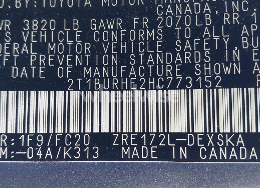 Photo 9 of 2017 Toyota Corolla L/LE/XLE/SE/XSE (VIN 2T1BURHE2HC773152)