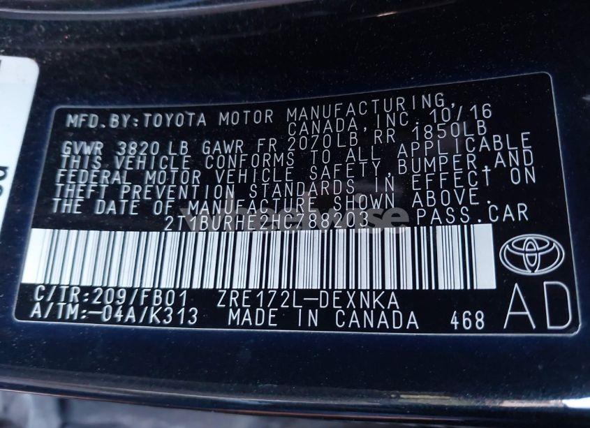 Photo 9 of 2017 Toyota Corolla LE (VIN 2T1BURHE2HC788203)