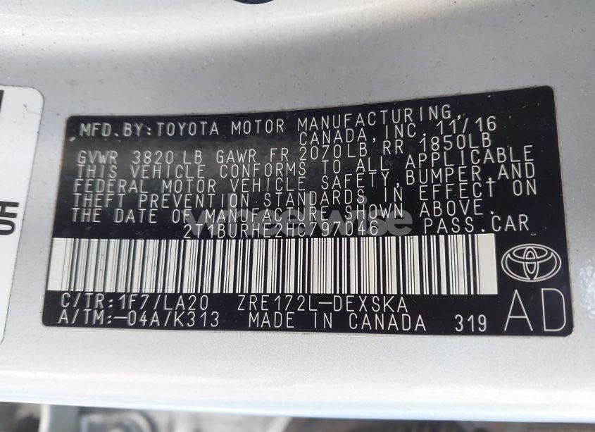 Photo 9 of 2017 Toyota Corolla XSE (VIN 2T1BURHE2HC797046)