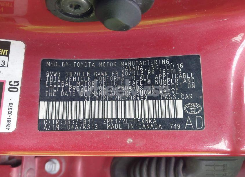 Photo 9 of 2017 Toyota Corolla LE (VIN 2T1BURHE2HC798469)