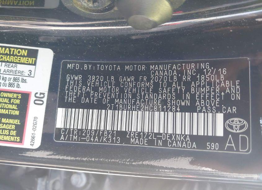 Photo 9 of 2017 Toyota Corolla L/LE/XLE/SE/XSE (VIN 2T1BURHE2HC811284)