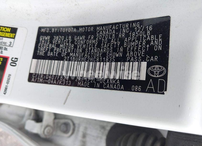 Photo 9 of 2017 Toyota Corolla LE (VIN 2T1BURHE2HC811835)