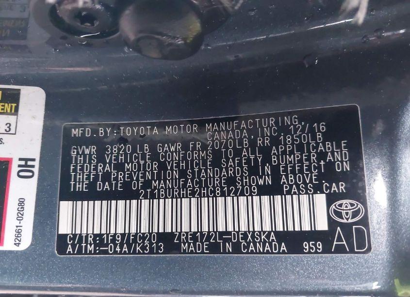 Photo 9 of 2017 Toyota Corolla SE (VIN 2T1BURHE2HC812709)