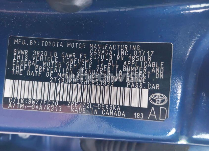 Photo 9 of 2017 Toyota Corolla SE (VIN 2T1BURHE2HC833933)