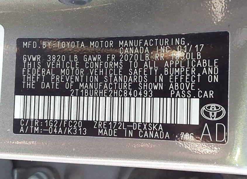 Photo 9 of 2017 Toyota Corolla SE (VIN 2T1BURHE2HC840493)