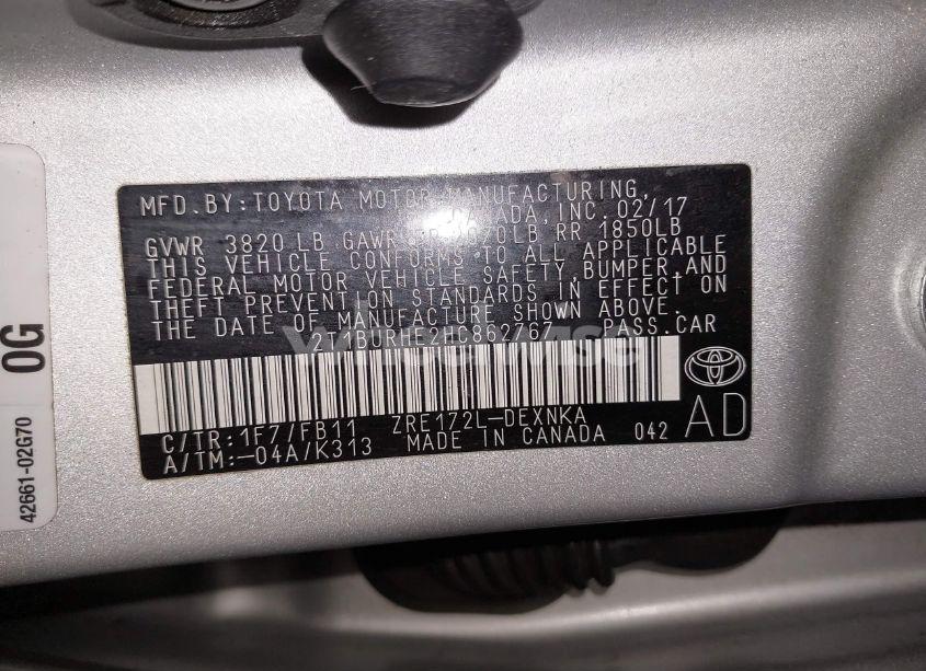 Photo 9 of 2017 Toyota Corolla LE (VIN 2T1BURHE2HC862767)