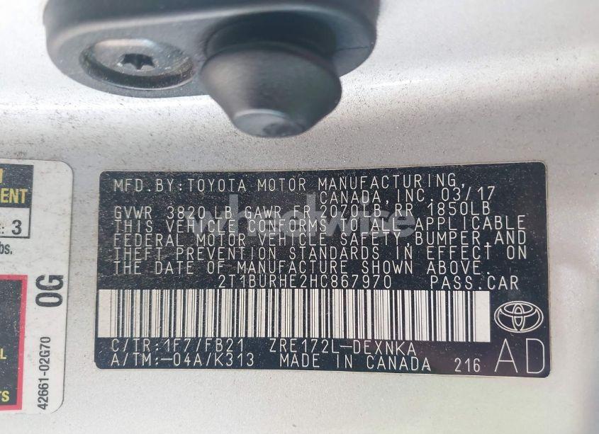 Photo 9 of 2017 Toyota Corolla LE (VIN 2T1BURHE2HC867970)