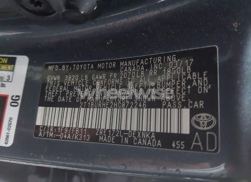 Photo 9 of 2017 Toyota Corolla LE (VIN 2T1BURHE2HC872246)