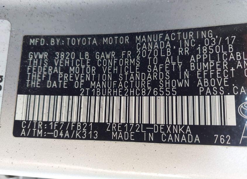 Photo 9 of 2017 Toyota Corolla LE (VIN 2T1BURHE2HC876555)