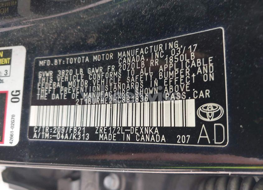 Photo 9 of 2017 Toyota Corolla LE (VIN 2T1BURHE2HC881836)