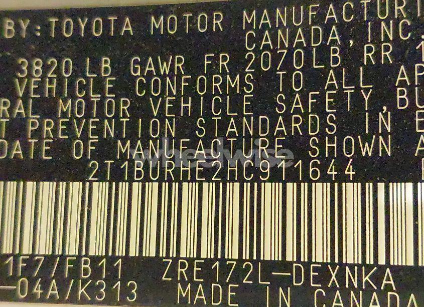 Photo 9 of 2017 Toyota Corolla LE (VIN 2T1BURHE2HC911644)