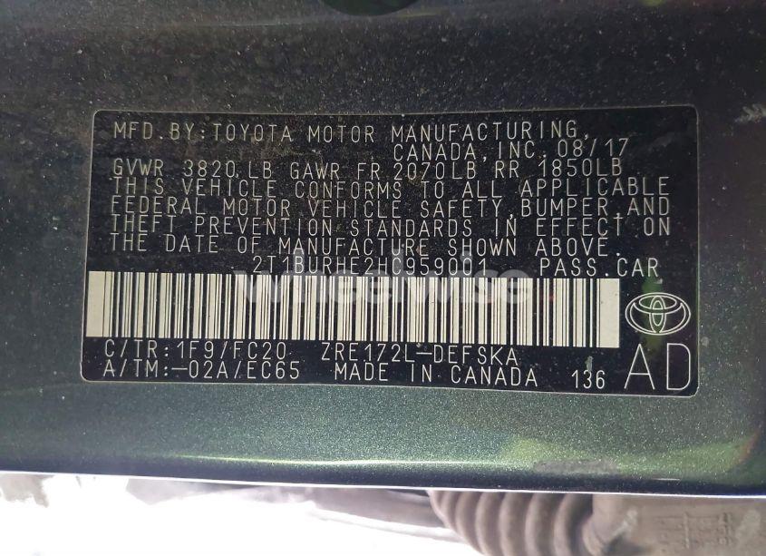 Photo 9 of 2017 Toyota Corolla SE (VIN 2T1BURHE2HC959001)