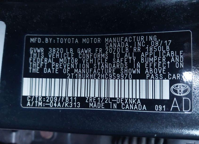 Photo 9 of 2017 Toyota Corolla LE (VIN 2T1BURHE2HC959970)
