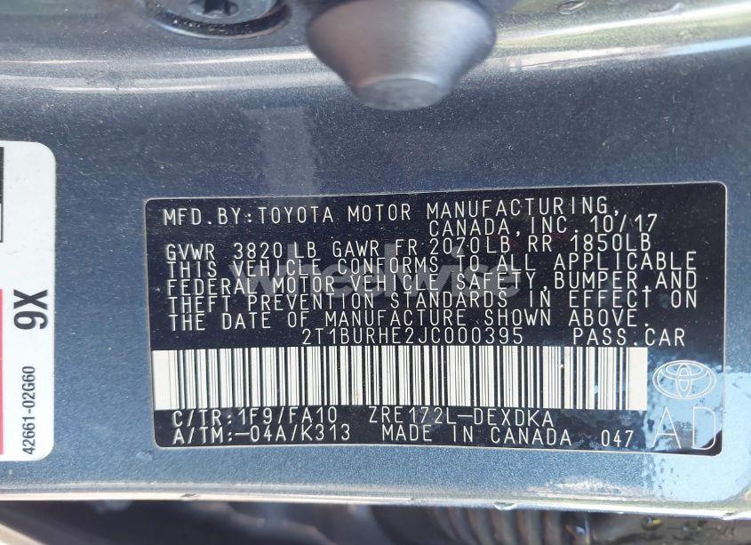 Photo 9 of 2018 Toyota Corolla L (VIN 2T1BURHE2JC000395)