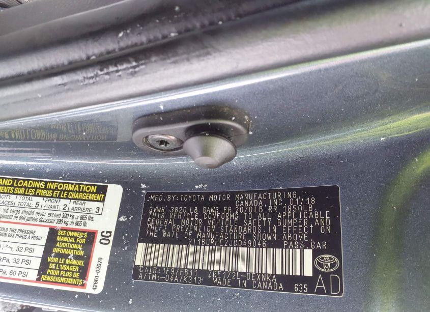 Photo 9 of 2018 Toyota Corolla L/LE/XLE/SE/XSE (VIN 2T1BURHE2JC049046)