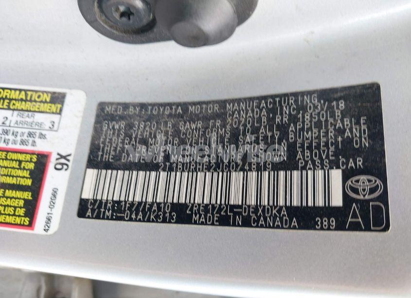 Photo 9 of 2018 Toyota Corolla L (VIN 2T1BURHE2JC074819)