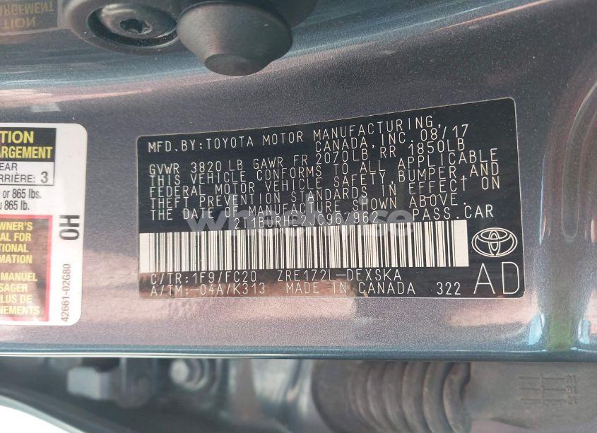 Photo 9 of 2018 Toyota Corolla SE (VIN 2T1BURHE2JC967962)