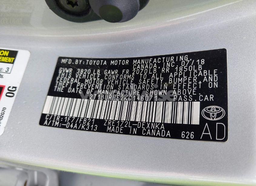 Photo 9 of 2019 Toyota Corolla LE (VIN 2T1BURHE2KC146071)