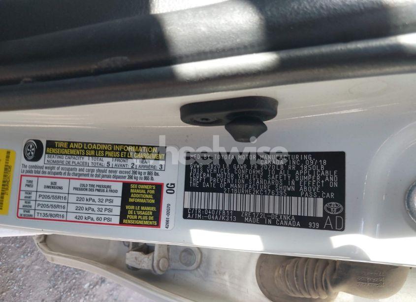 Photo 9 of 2019 Toyota Corolla LE (VIN 2T1BURHE2KC176395)