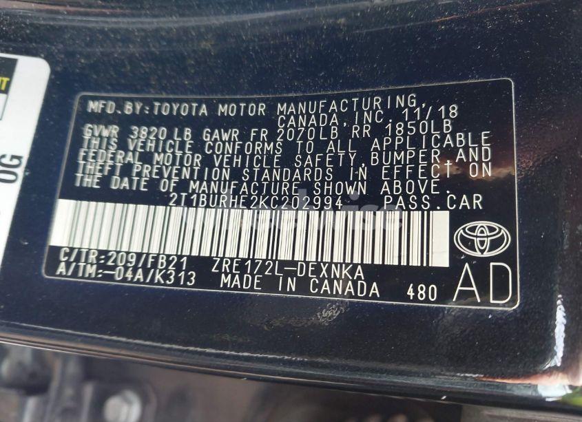 Photo 9 of 2019 Toyota Corolla LE (VIN 2T1BURHE2KC202994)