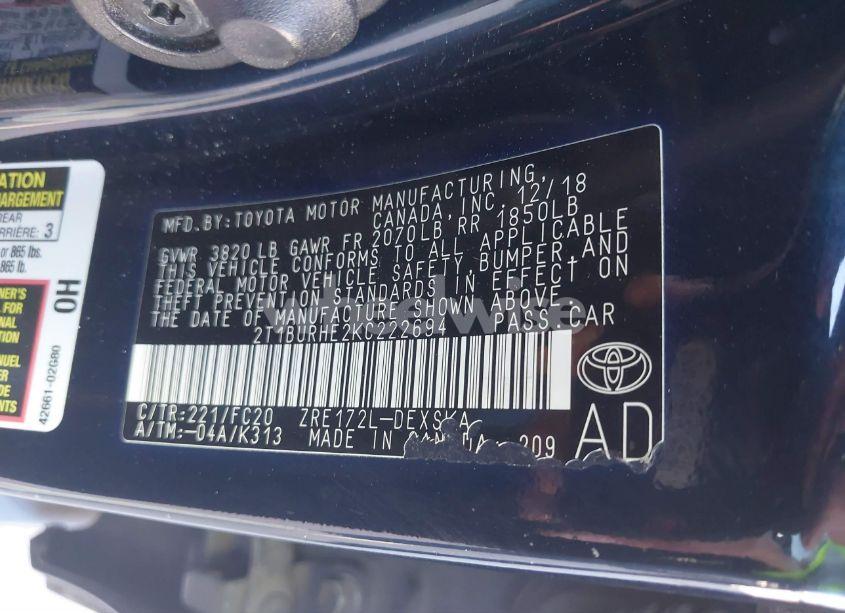 Photo 9 of 2019 Toyota Corolla SE (VIN 2T1BURHE2KC222694)